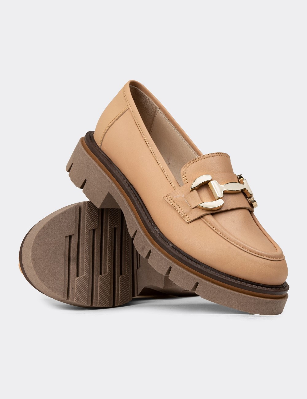 Women's Beige Leather Slip-On Shoes - F2313ZPDRE01 Women's Beige Leather Slip-On Shoes - F2313ZPDRE01