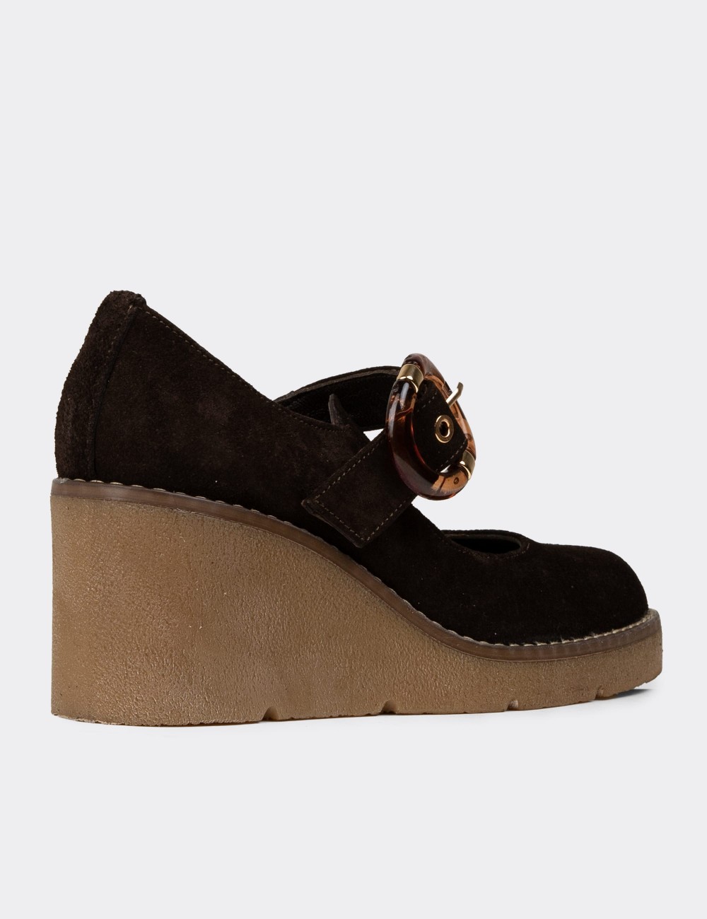 Women's Brown Suede Leather Mary Jane Shoes - 61780ZKHVC01 Women's Brown Suede Leather Mary Jane Shoes - 61780ZKHVC01