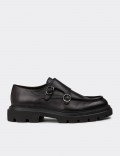 Men's Black Leather Double Monk Strap Shoes
