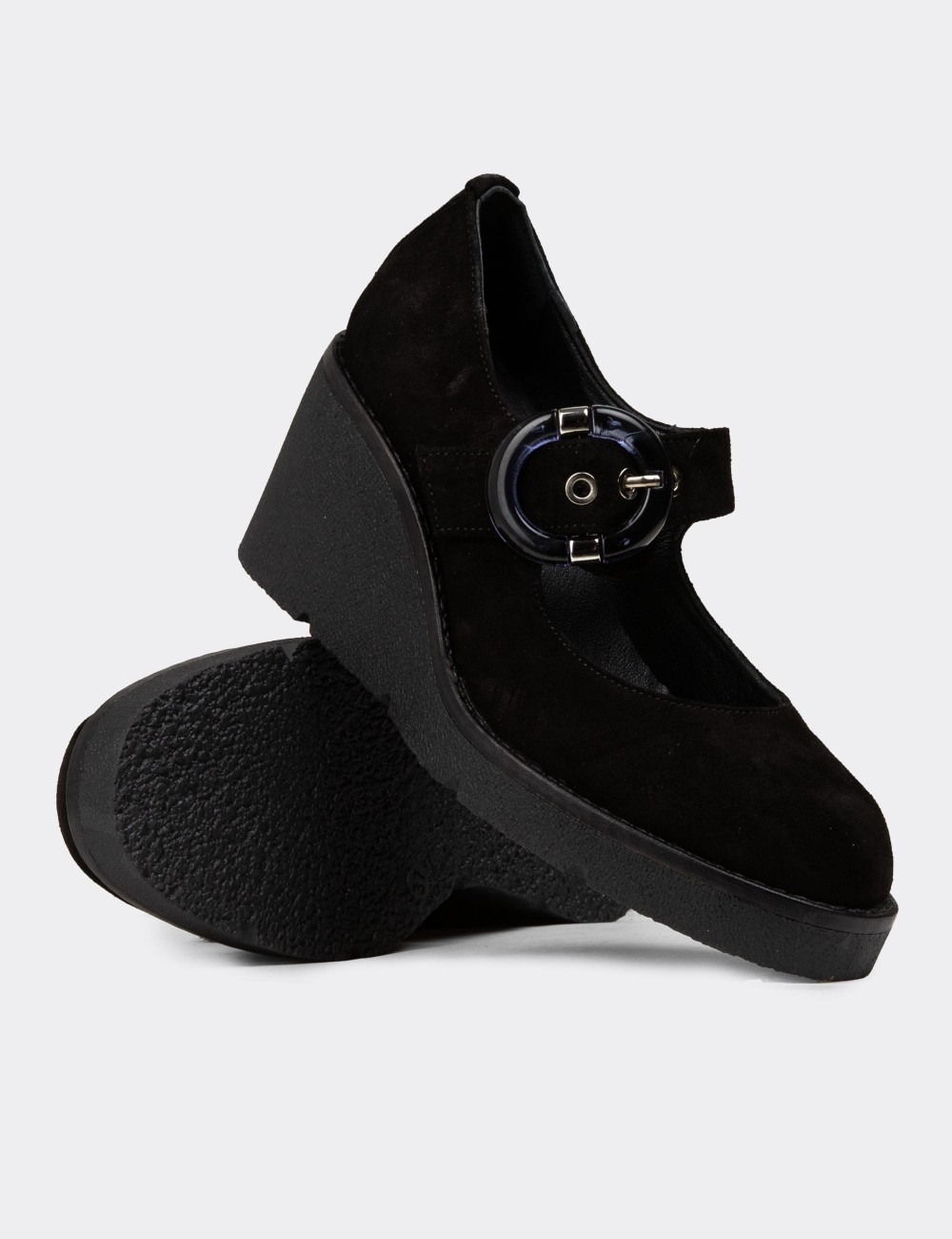 Women's Black Suede Leather Mary Jane Footwear - 61780ZSYHC01 Women's Black Suede Leather Mary Jane Footwear - 61780ZSYHC01