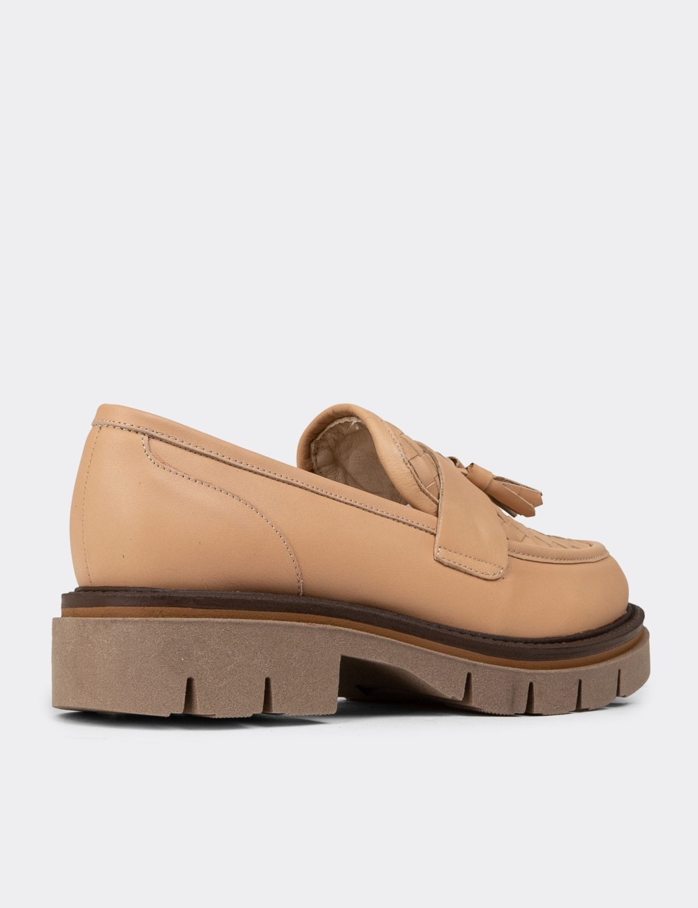 Women's Beige Leather Loafers - F2267ZPDRE01 Women's Beige Leather Loafers - F2267ZPDRE01