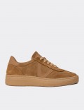 Women's Tan Suede Leather Sneakers