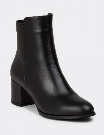 Women's Black Leather Ankle Boots