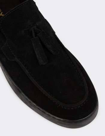 Men's Black Suede Leather Slip-On Shoes