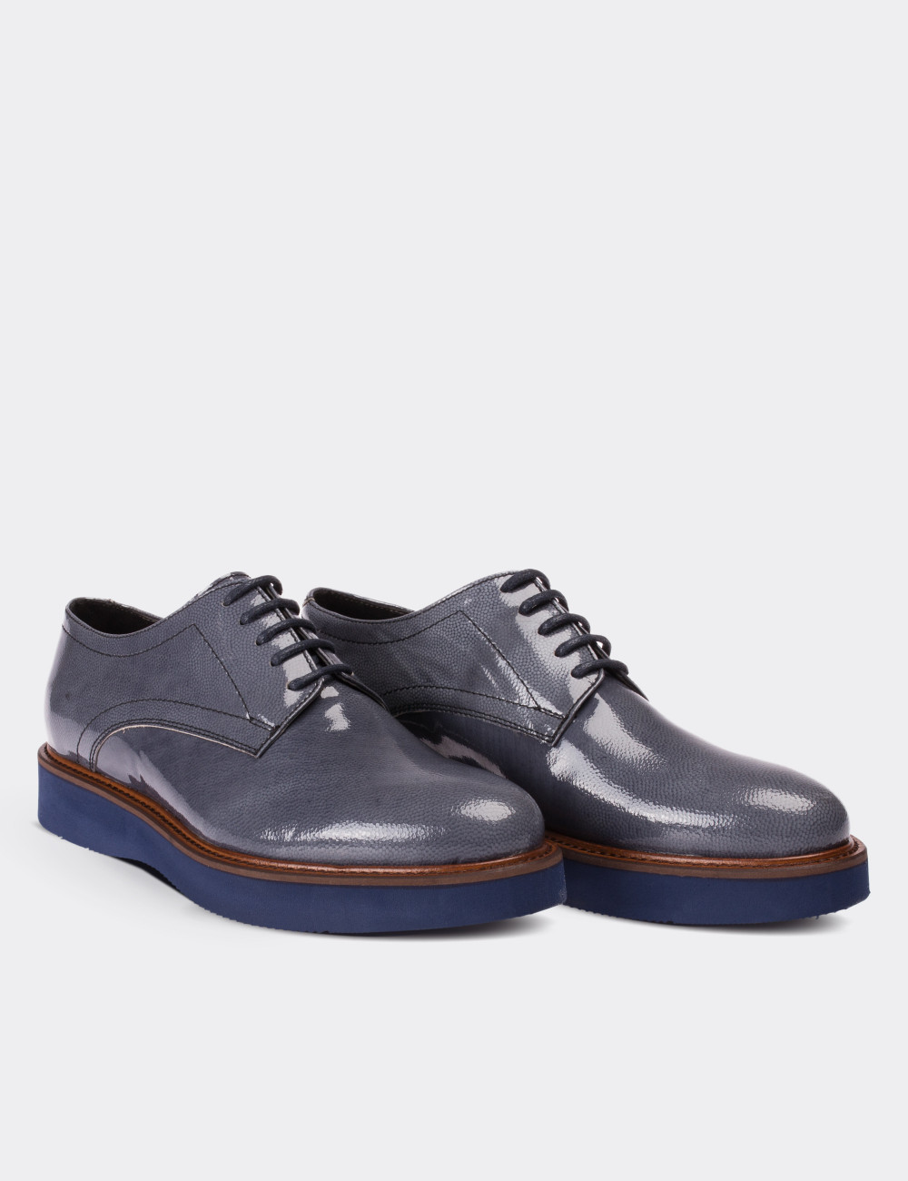 Gray Patent Leather Lace-up Shoes - 01430ZGRIE01