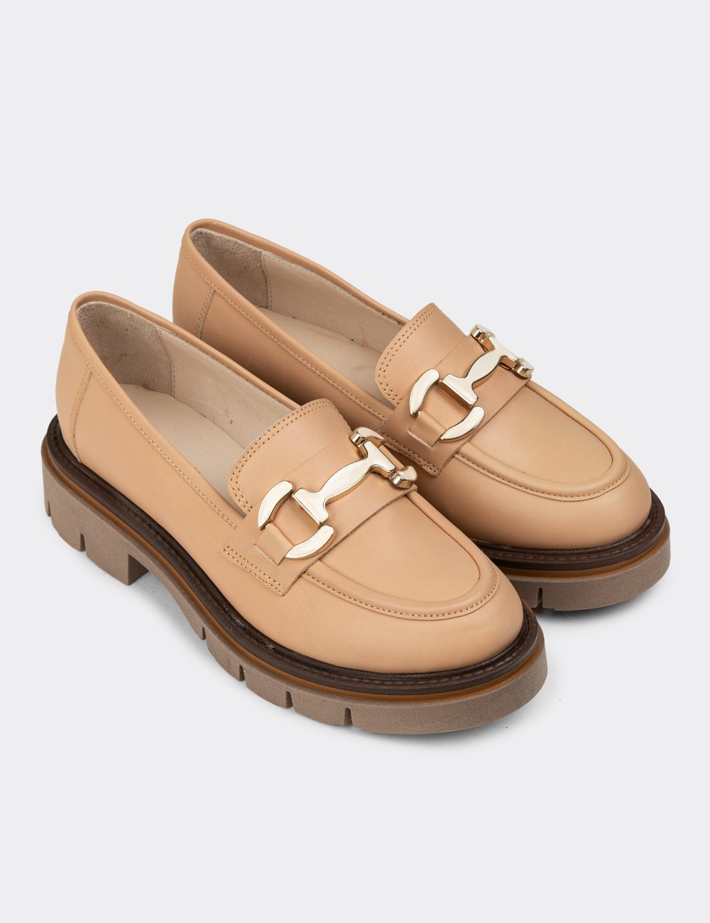 Women's Beige Leather Slip-On Shoes - F2313ZPDRE01 Women's Beige Leather Slip-On Shoes - F2313ZPDRE01