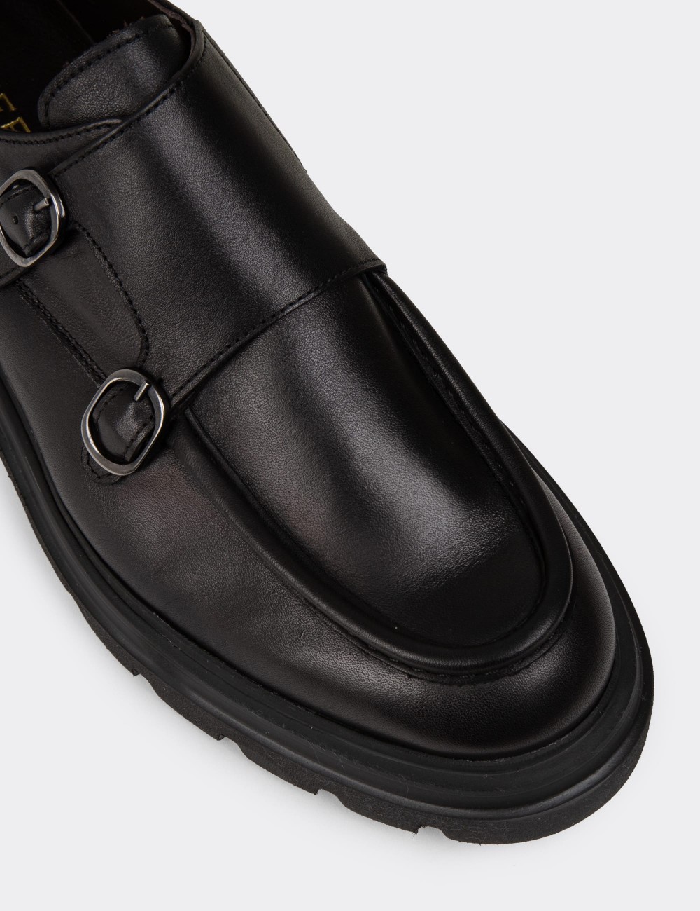 Men's Black Leather Double Monk Strap Shoes - 02008MSYHE01