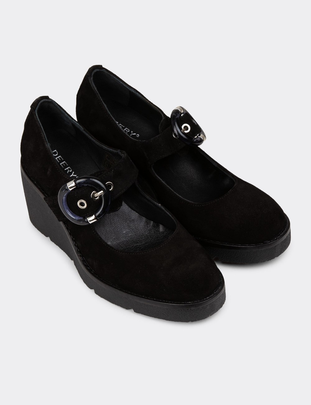 Women's Black Suede Leather Mary Jane Footwear - 61780ZSYHC01 Women's Black Suede Leather Mary Jane Footwear - 61780ZSYHC01
