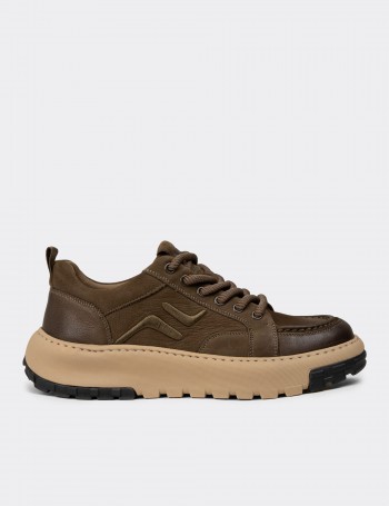 Men's Green Suede Leather Sneakers - 25552MHAKC01