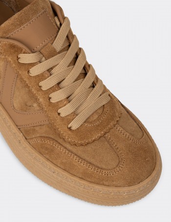 Women's Tan Suede Leather Sneakers