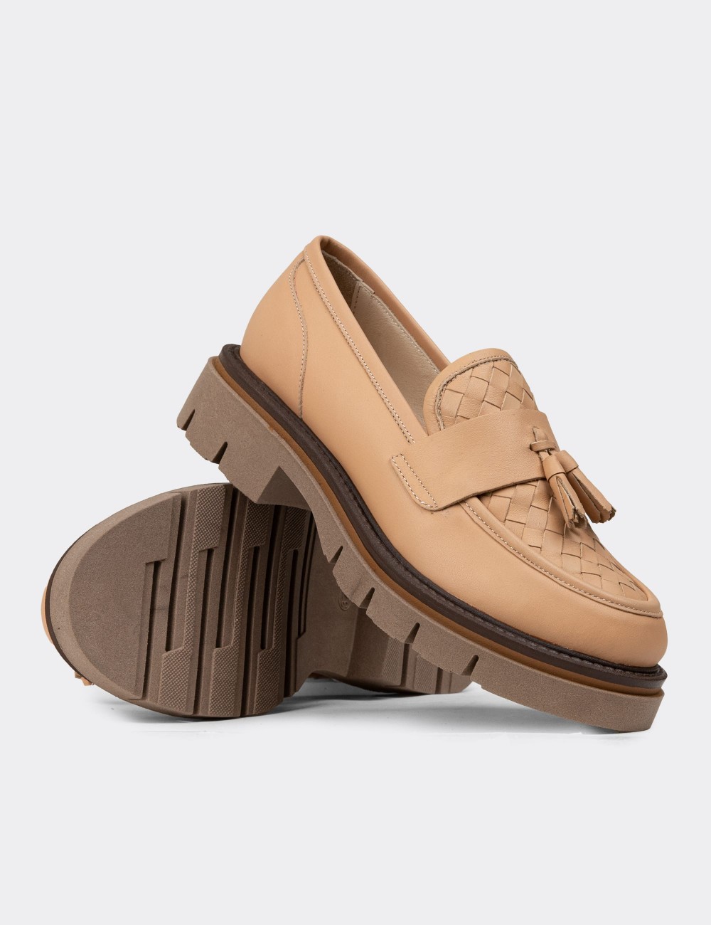 Women's Beige Leather Loafers - F2267ZPDRE01 Women's Beige Leather Loafers - F2267ZPDRE01
