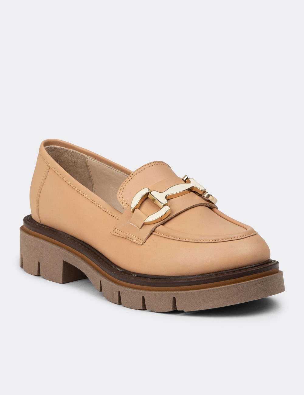 Women's Beige Leather Slip-On Shoes - F2313ZPDRE01 Women's Beige Leather Slip-On Shoes - F2313ZPDRE01