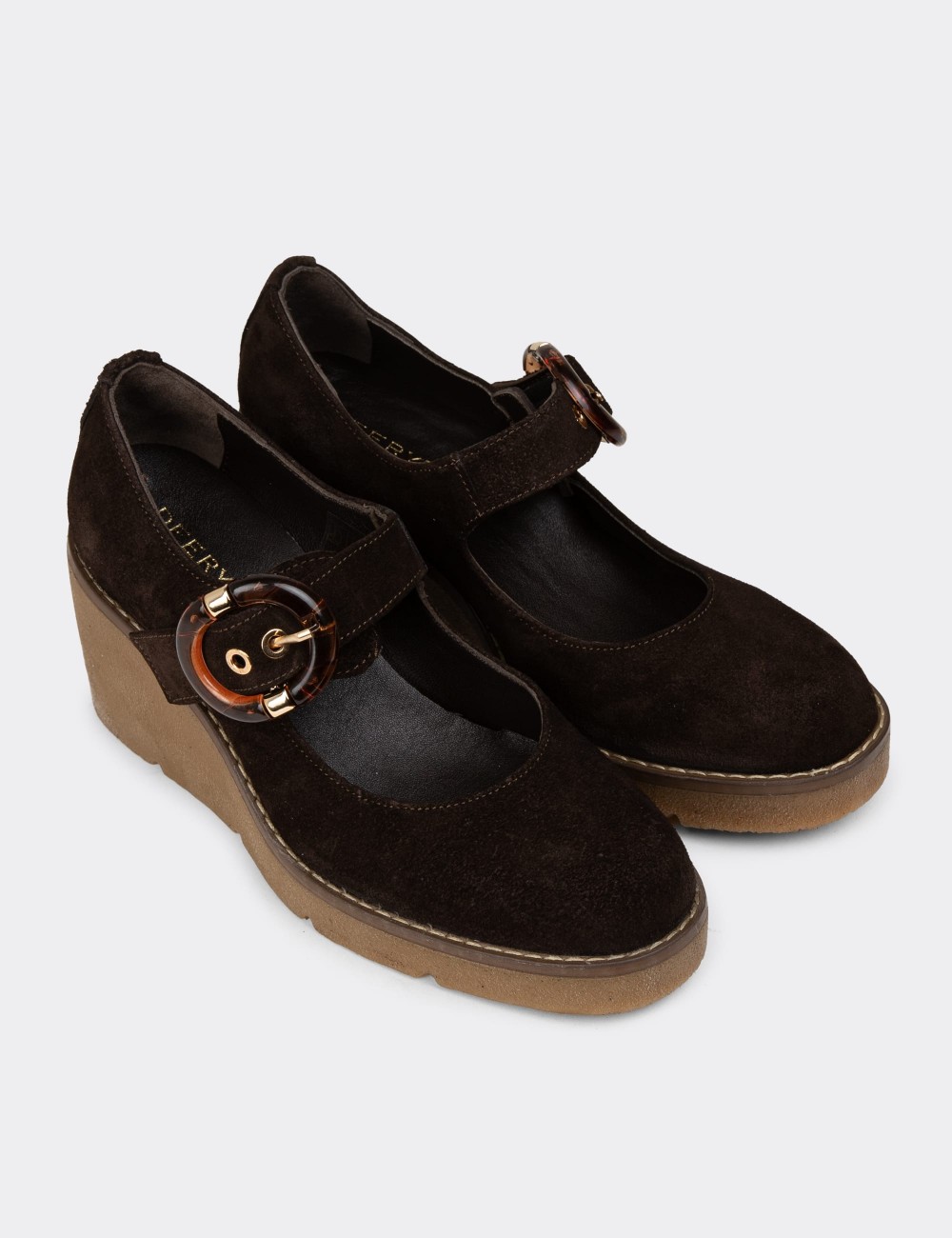 Women's Brown Suede Leather Mary Jane Shoes - 61780ZKHVC01 Women's Brown Suede Leather Mary Jane Shoes - 61780ZKHVC01