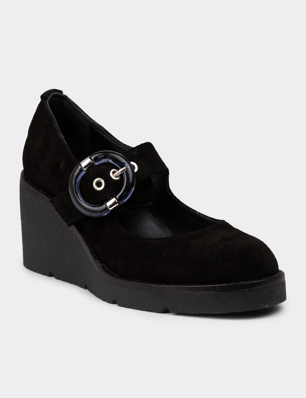 Women's Black Suede Leather Mary Jane Footwear - 61780ZSYHC01 Women's Black Suede Leather Mary Jane Footwear - 61780ZSYHC01