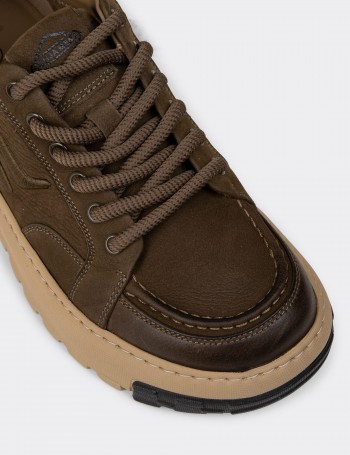 Men's Green Suede Leather Sneakers - 25552MHAKC01