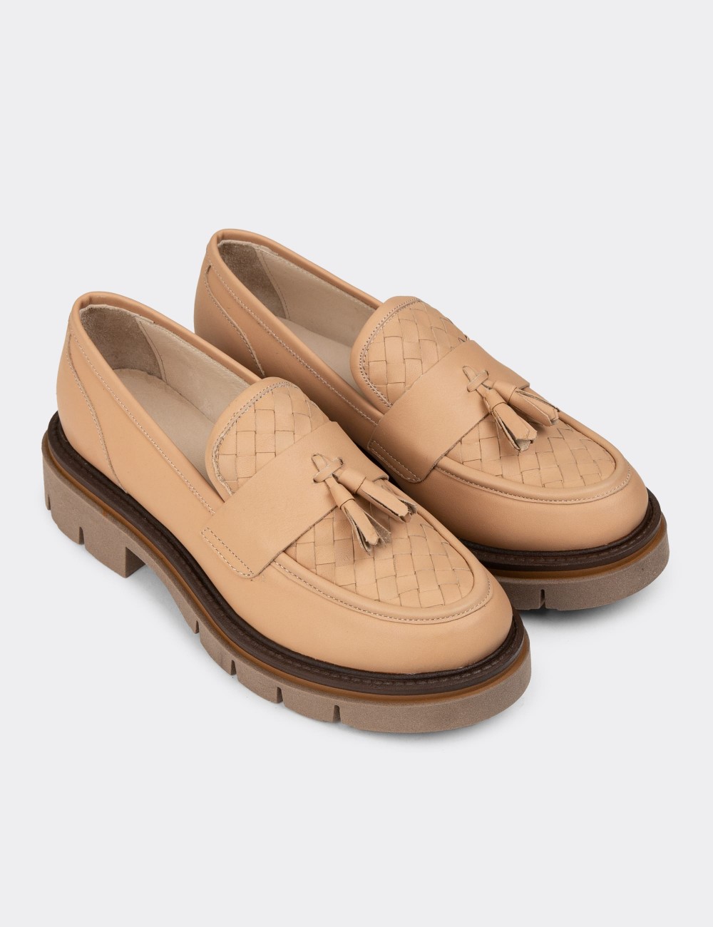 Women's Beige Leather Loafers - F2267ZPDRE01 Women's Beige Leather Loafers - F2267ZPDRE01