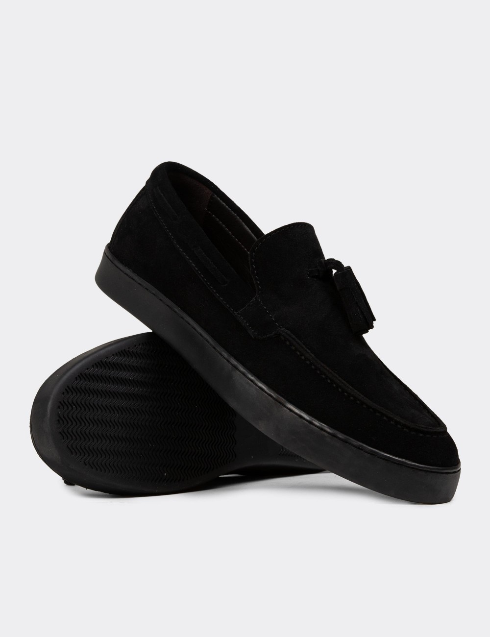 Men's Black Suede Leather Slip-On Shoes - 01994MSYHC01 Men's Black Suede Leather Slip-On Shoes - 01994MSYHC01