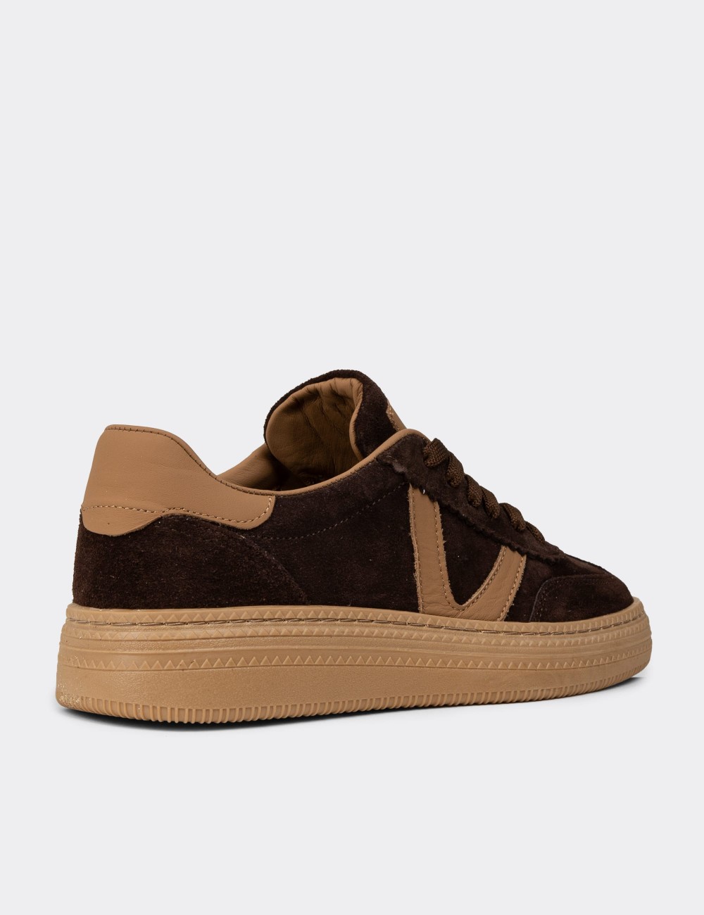 Women's Brown Suede Leather Athletic Shoes - N0170ZKHVC01