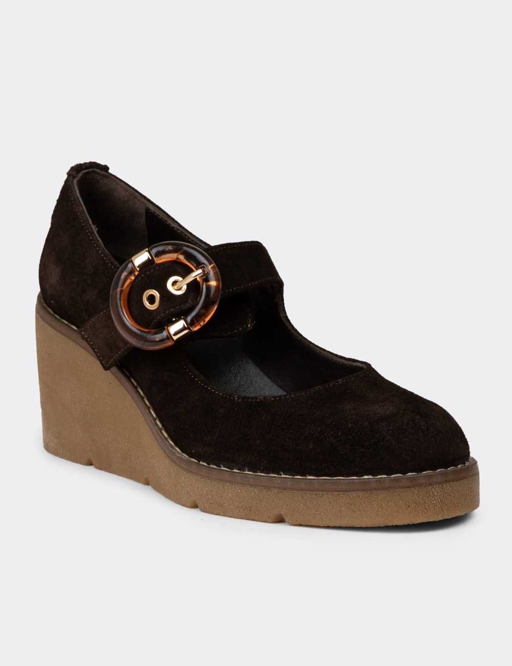 Women's Brown Suede Leather Mary Jane Shoes - 61780ZKHVC01 Women's Brown Suede Leather Mary Jane Shoes - 61780ZKHVC01