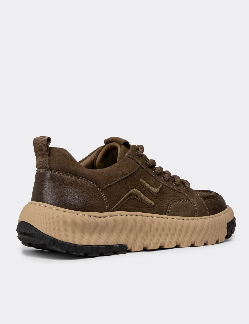 Men's Green Suede Leather Sneakers - 25552MHAKC01 Men's Green Suede Leather Sneakers - 25552MHAKC01