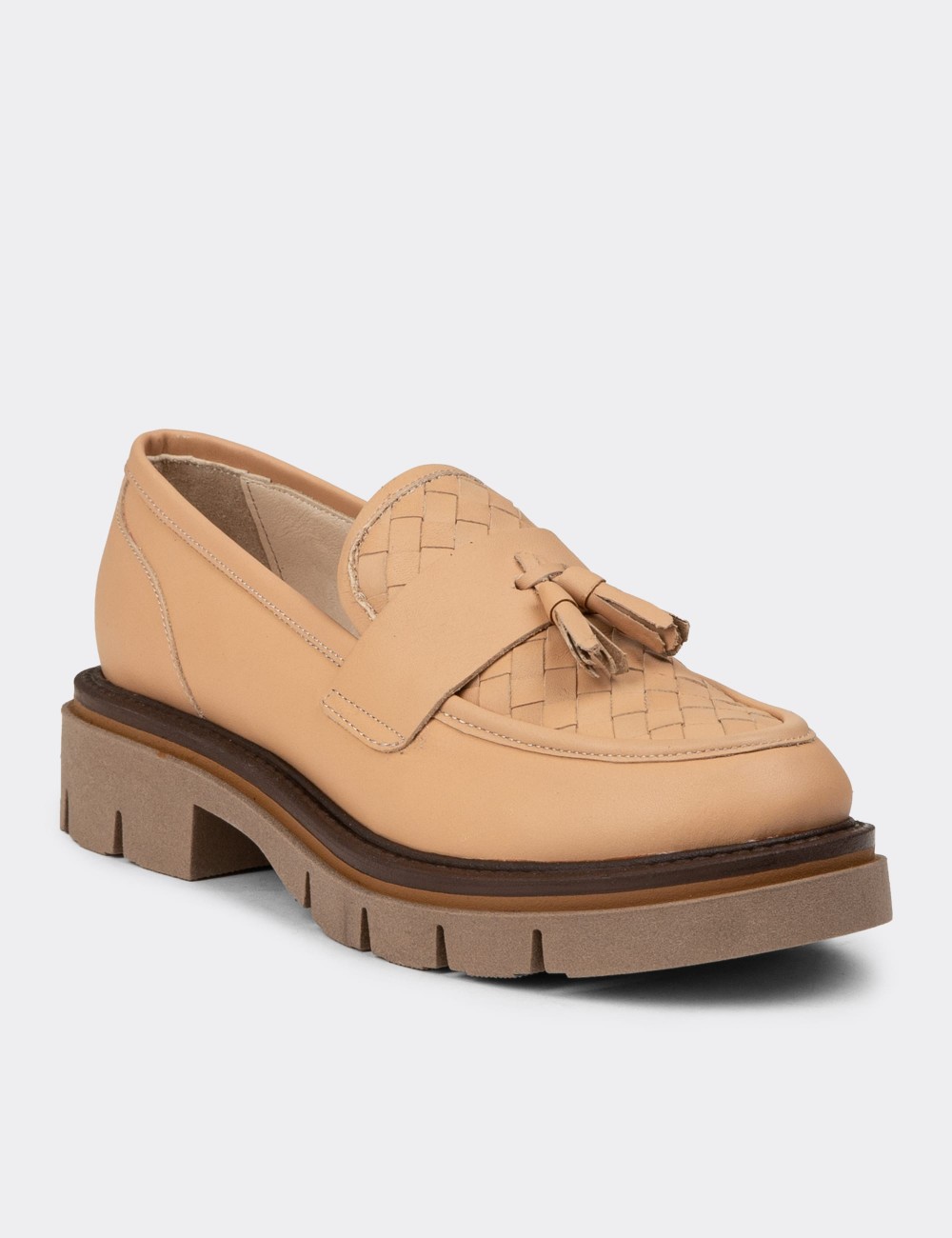 Women's Beige Leather Loafers - F2267ZPDRE01 Women's Beige Leather Loafers - F2267ZPDRE01