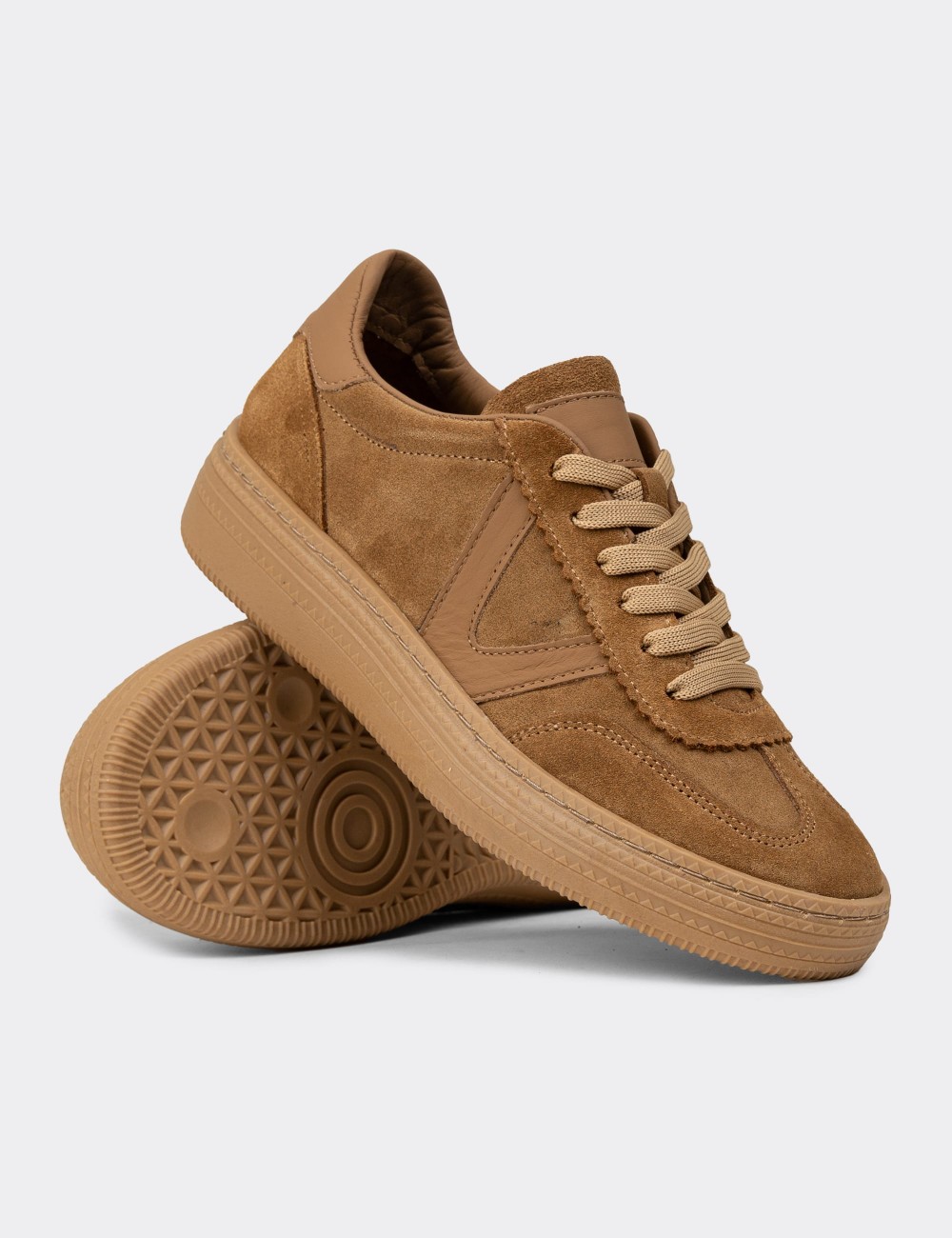 Women's Tan Suede Leather Sneakers - N0170ZTBAC01 Women's Tan Suede Leather Sneakers - N0170ZTBAC01