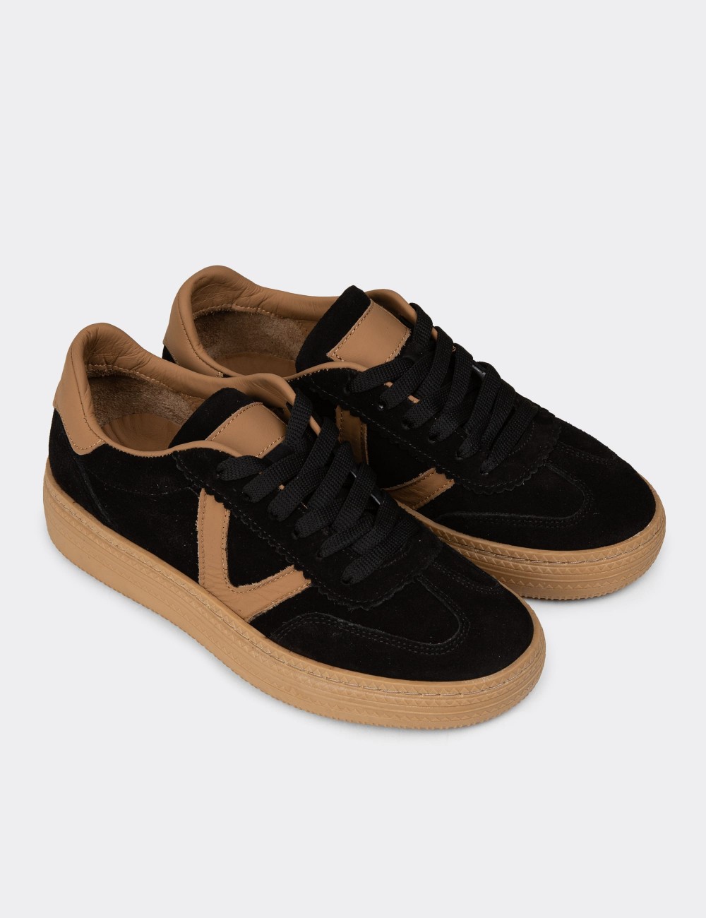 Women's Black Suede Leather Sneakers - N0170ZSYHC01 Women's Black Suede Leather Sneakers - N0170ZSYHC01
