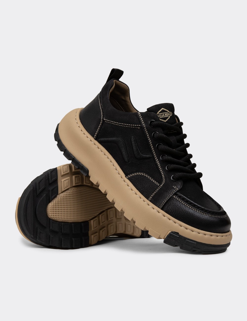 Men's Black Nubuck Leather Sneakers - 25552MSYHC01 Men's Black Nubuck Leather Sneakers - 25552MSYHC01