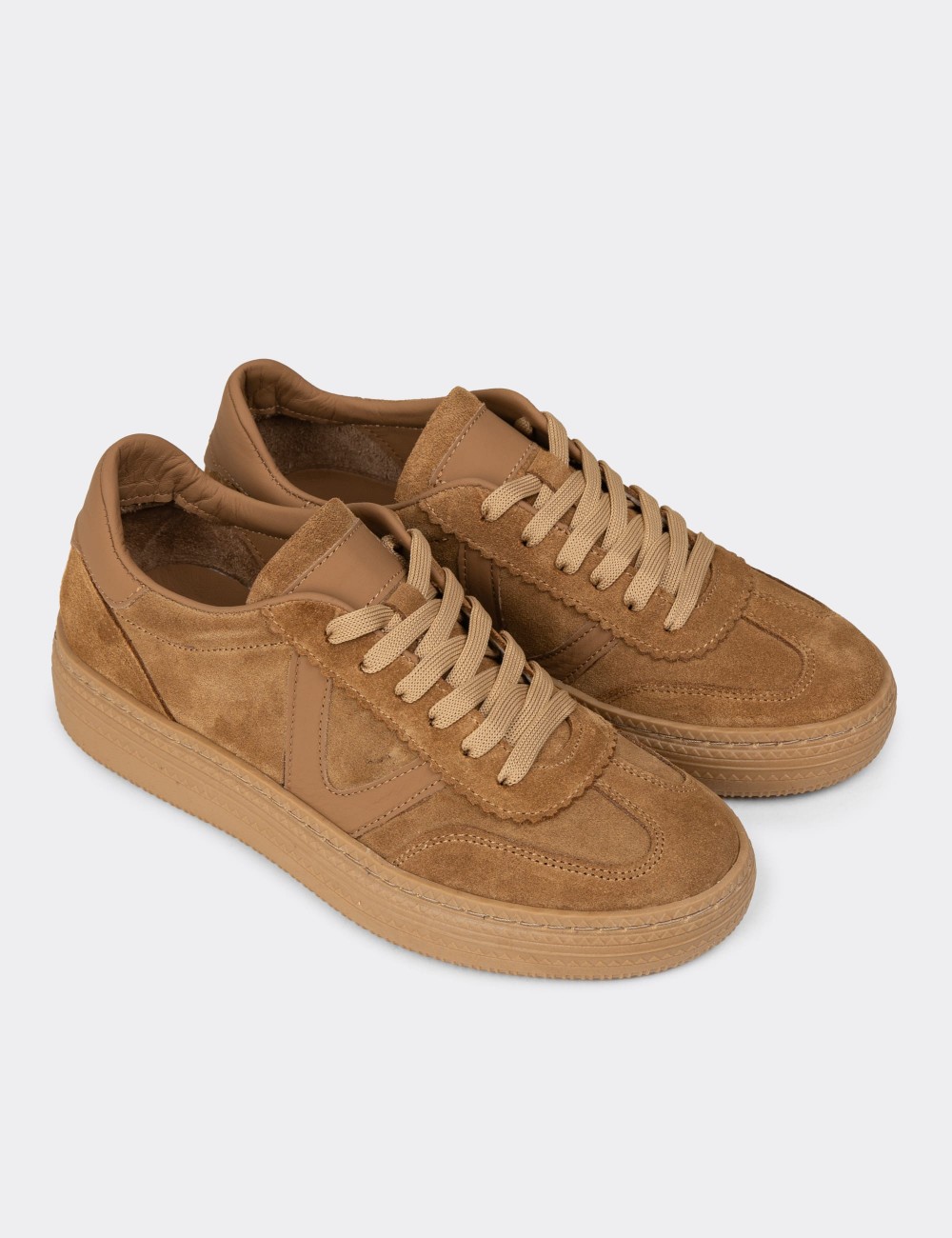 Women's Tan Suede Leather Sneakers - N0170ZTBAC01 Women's Tan Suede Leather Sneakers - N0170ZTBAC01