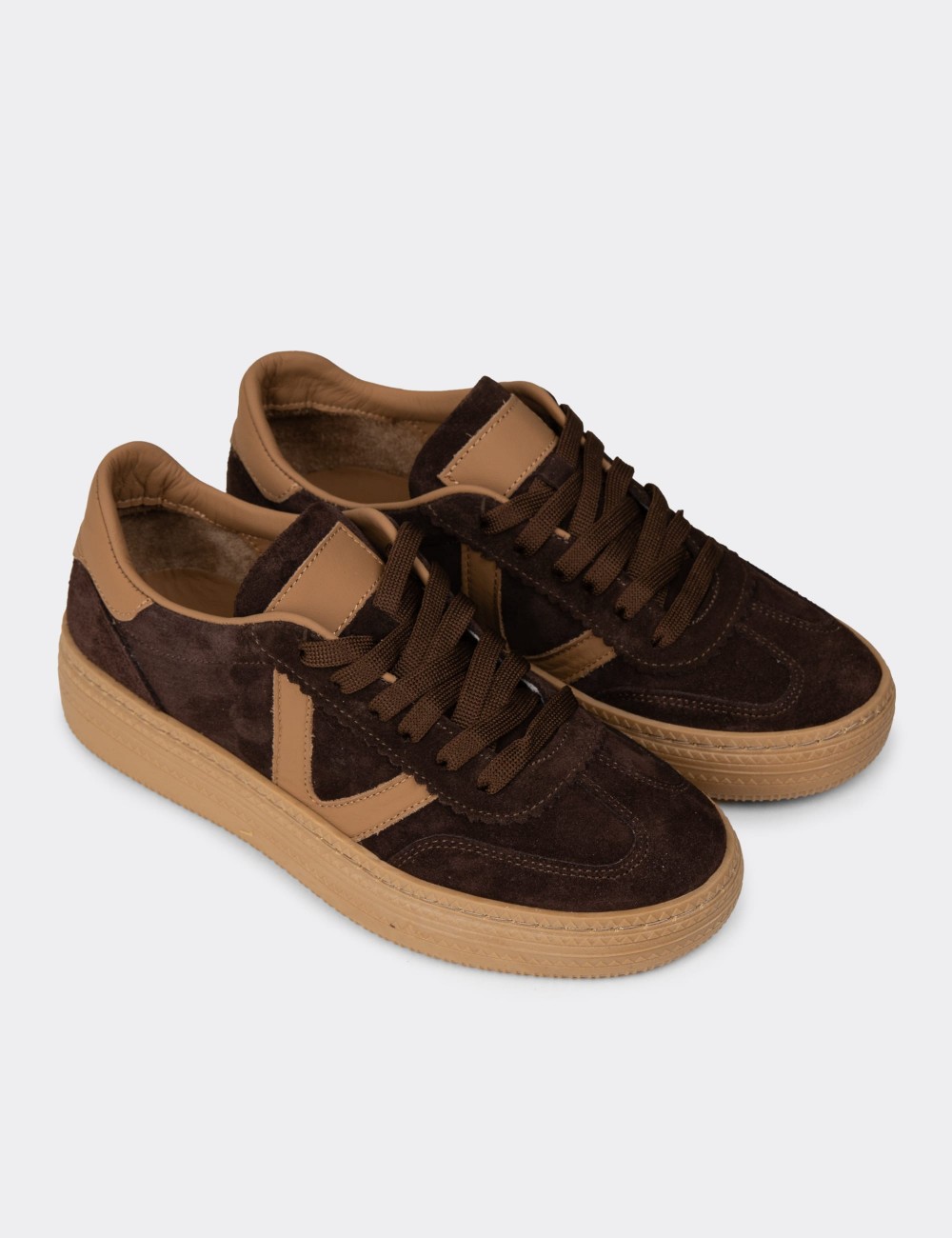 Women's Brown Suede Leather Athletic Shoes - N0170ZKHVC01