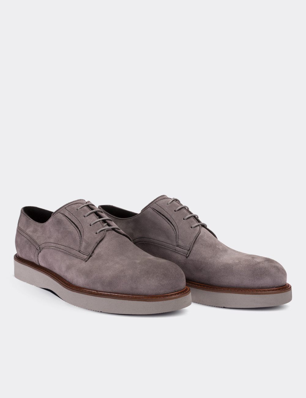 Gray Suede Leather Lace-up Shoes - 01294MGRIE07