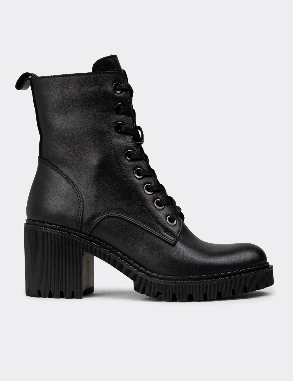 Women's Black Leather High Heel Postal Boots - 61970ZSYHC01 Women's Black Leather High Heel Postal Boots - 61970ZSYHC01