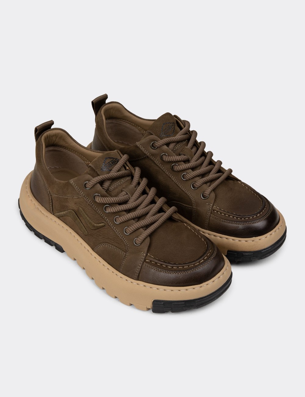 Men's Green Suede Leather Sneakers - 25552MHAKC01 Men's Green Suede Leather Sneakers - 25552MHAKC01
