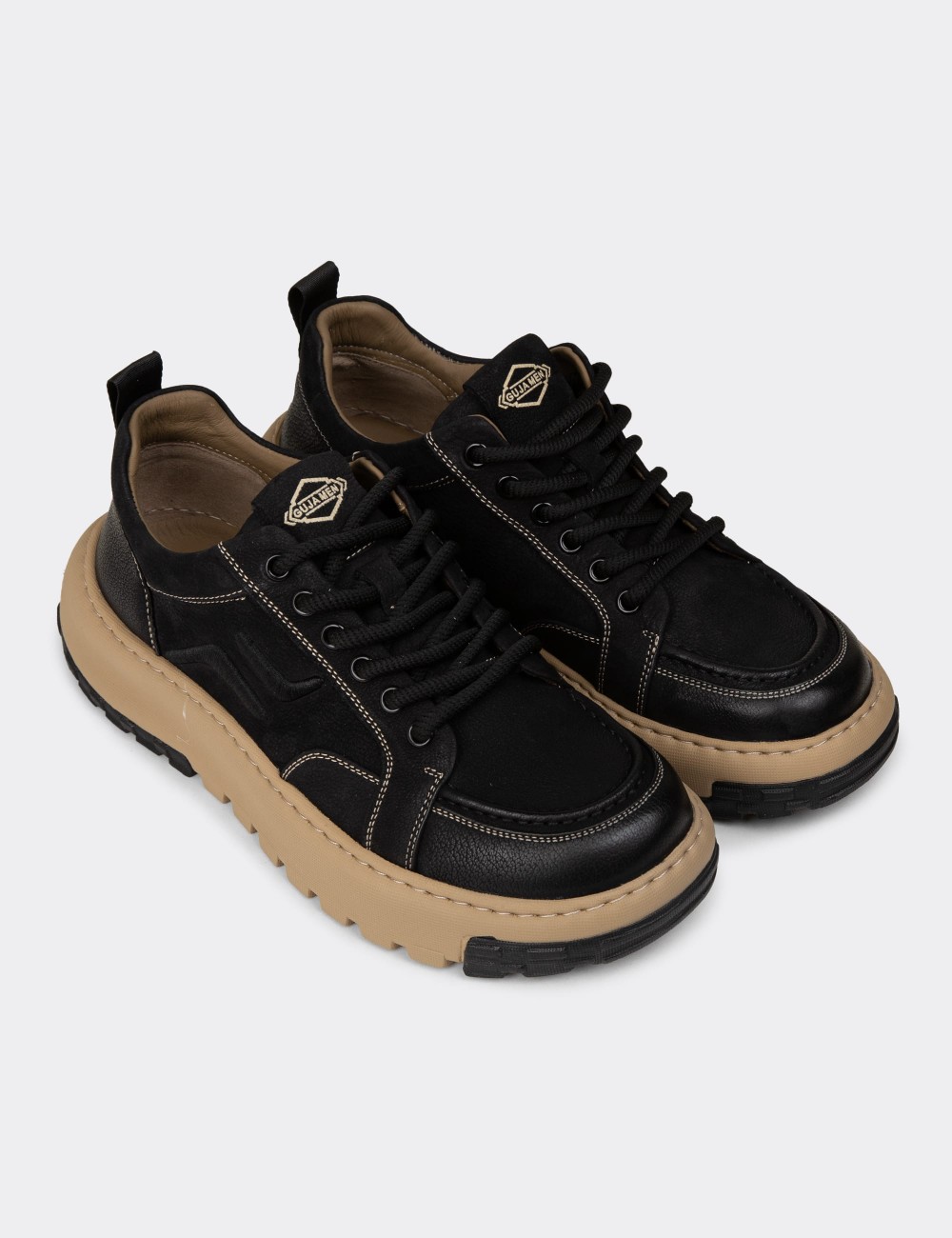 Men's Black Nubuck Leather Sneakers - 25552MSYHC01 Men's Black Nubuck Leather Sneakers - 25552MSYHC01