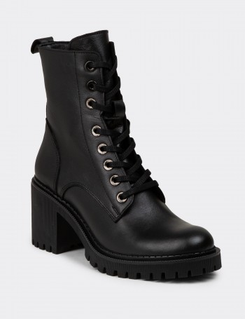 Women's Black Leather High Heel Postal Boots