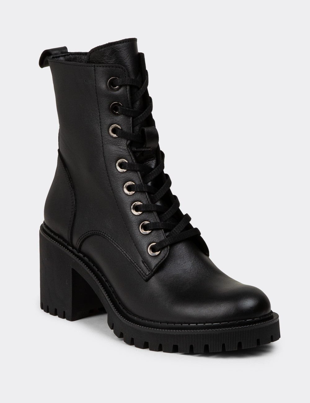 Women's Black Leather High Heel Postal Boots - 61970ZSYHC01 Women's Black Leather High Heel Postal Boots - 61970ZSYHC01