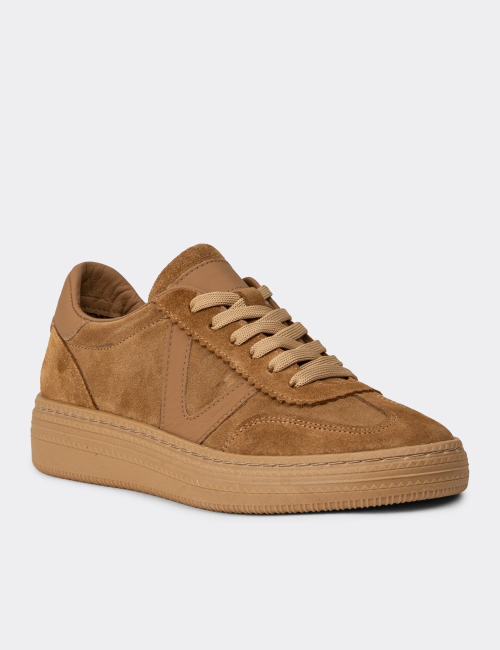 Women's Tan Suede Leather Sneakers - N0170ZTBAC01 Women's Tan Suede Leather Sneakers - N0170ZTBAC01