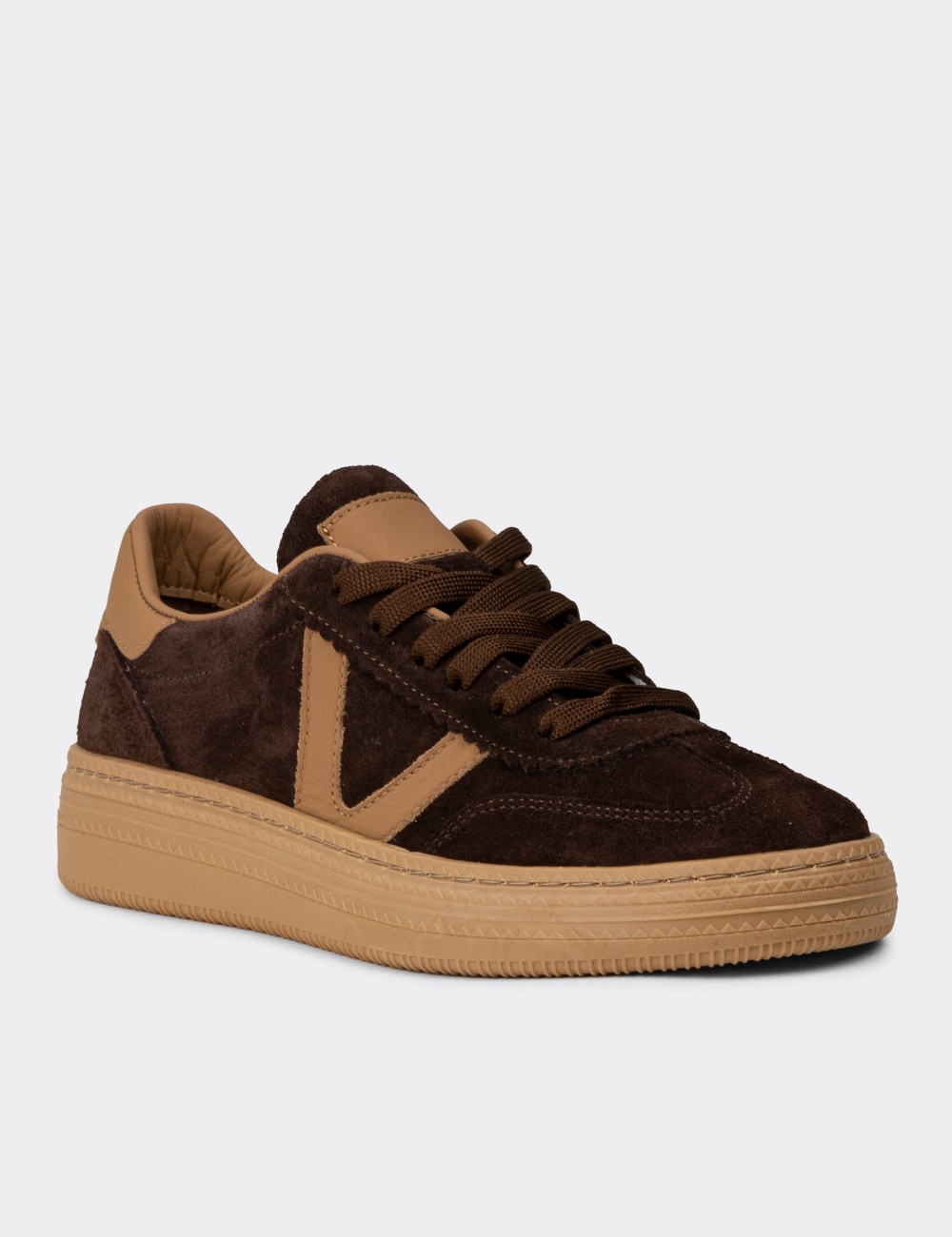 Women's Brown Suede Leather Athletic Shoes - N0170ZKHVC01