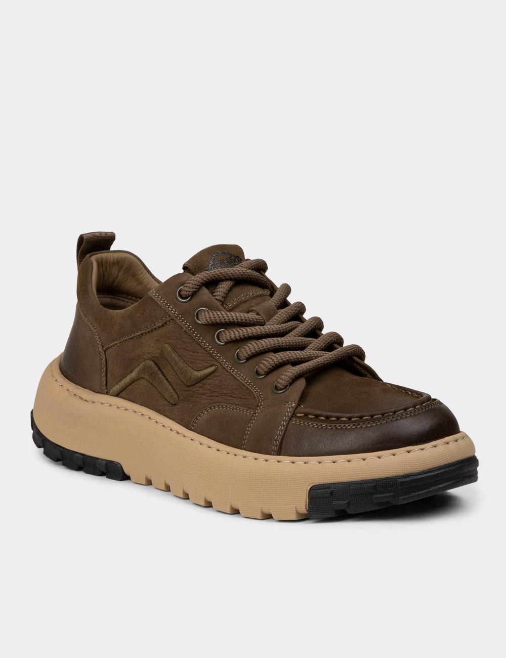 Men's Green Suede Leather Sneakers - 25552MHAKC01 Men's Green Suede Leather Sneakers - 25552MHAKC01