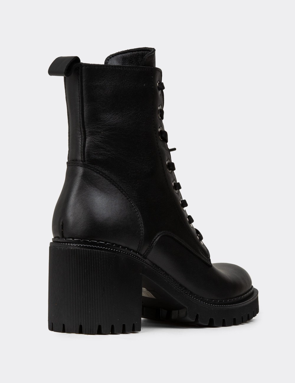 Women's Black Leather High Heel Postal Boots - 61970ZSYHC01 Women's Black Leather High Heel Postal Boots - 61970ZSYHC01