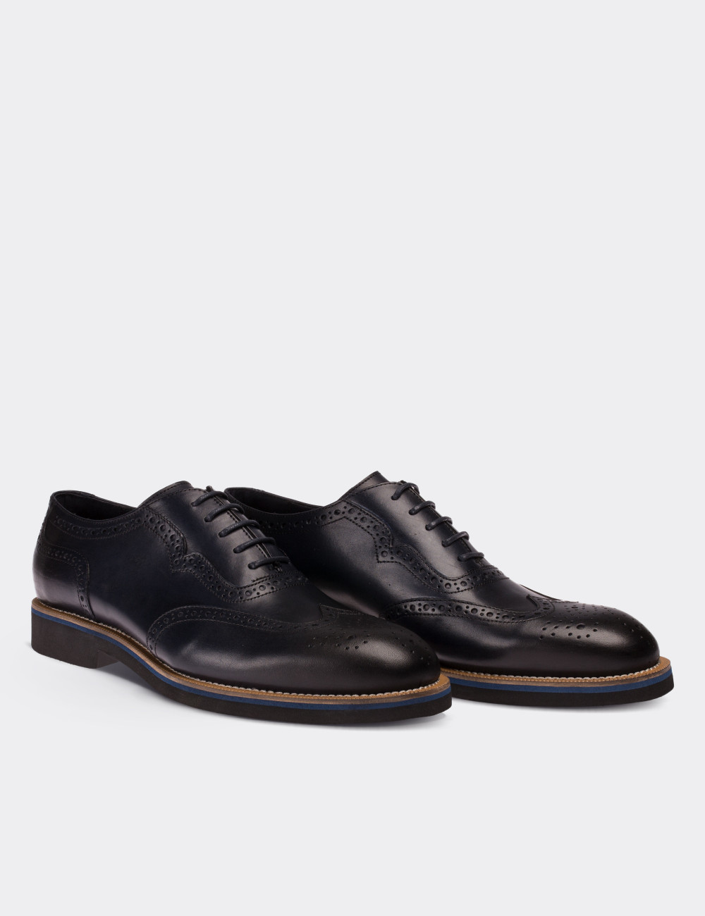 Navy  Leather Lace-up Shoes - 01676MLCVE01