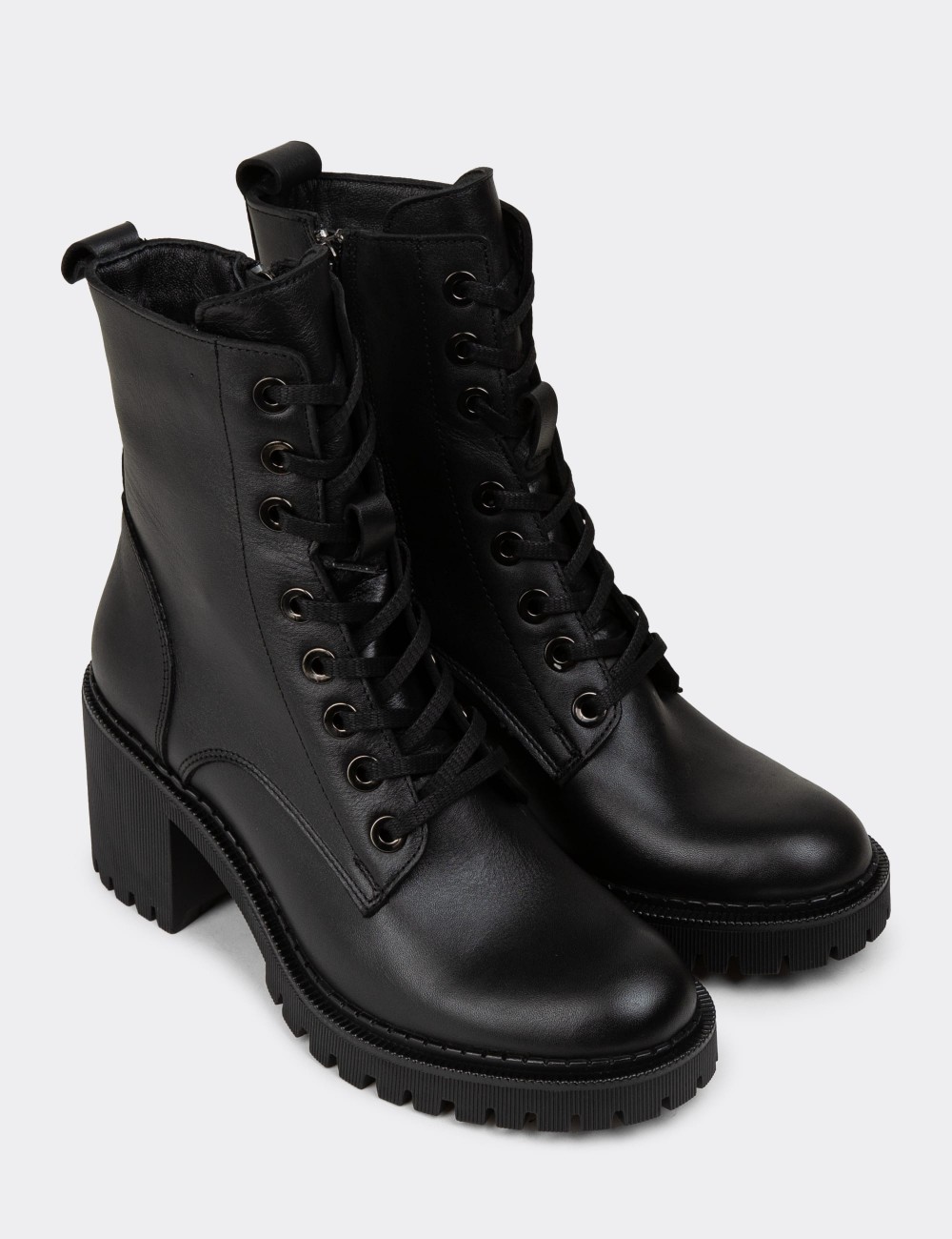 Women's Black Leather High Heel Postal Boots - 61970ZSYHC01 Women's Black Leather High Heel Postal Boots - 61970ZSYHC01