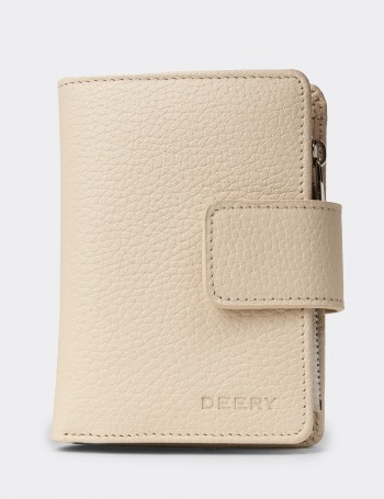 Women's Beige Leather Wallet - 00918ZBEJZ01
