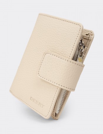 Women's Beige Leather Wallet - 00918ZBEJZ01