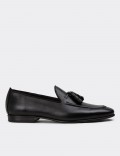 Men's Black Leather Slip-On Shoes
