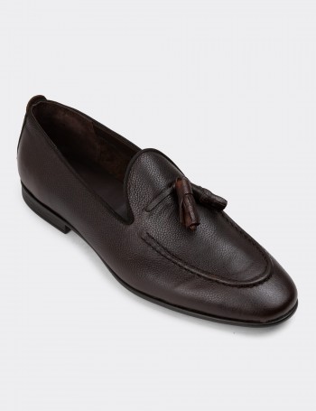 Men's Brown Leather Slip-Ons