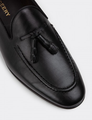 Men's Black Leather Slip-On Shoes