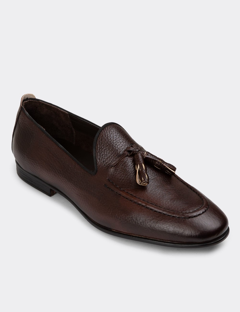 Men's Brown Leather Loafers - 01701MKHVC40