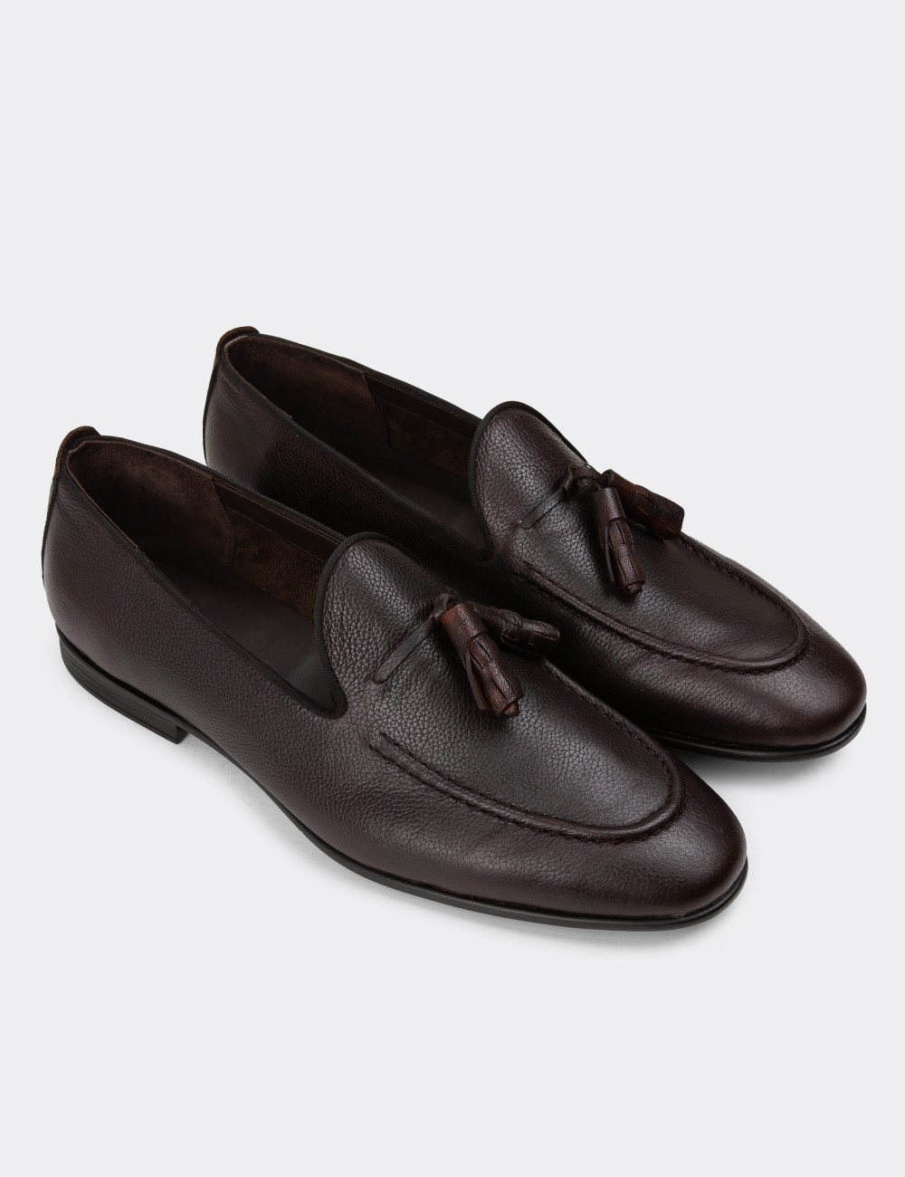 Men's Brown Leather Slip-Ons - 01701MKHVC66 Men's Brown Leather Slip-Ons - 01701MKHVC66