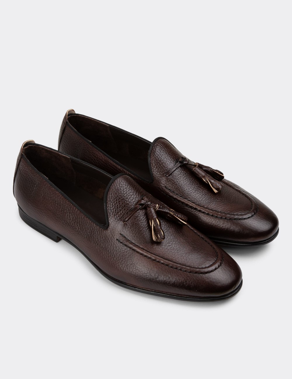 Men's Brown Leather Loafers - 01701MKHVC40